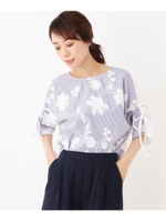 フラワー刺繍ストライププルオーバー/ライトブルー(191)