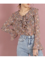 フリルポイント小花柄トップス/ベージュ(005)