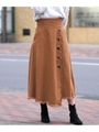 フリンジデザインハイウエストフレアスカート/キャメル
