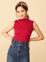 プチハイネックノースリーブトップス/ピンク