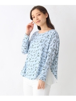 プリーツ切り替えデザイン柄ブラウス/ライトブルー(791)
