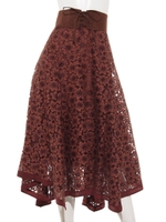 ベルト付きイレヘムレーススカート/ブラウン