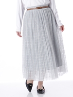 ベルト付チュールチェックプリーツスカート/ハイ