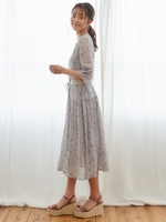 ベルト付花柄シャツワンピース/ライトグリーン