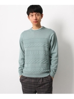 ボトルネック編み地切り替えニットプルオーバー/ライトグリーン(021)