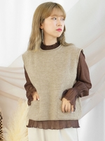 ポケット付きニットベスト/モカベージュ