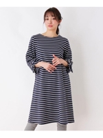 ポンチ袖リボン　Ａラインワンピース/ネイビー(393)