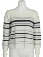 マルチボーダー７分袖ニットプルオーバー/ラベンダー