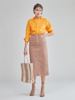 ミディアム丈ストレートデニムスカート/MOC