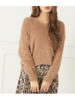 ミンクタッチVネックニットトップス/ベージュ(005)