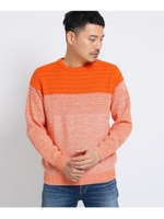 メランジカラーブロックニット[ メンズ クルーネック　プルオーバー　ニット ]/オレンジ(067)