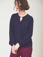 ラティスフラワー柄ブラウス/ネイビー