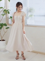 リネンライクBACKリボンOP/ライトベージュ