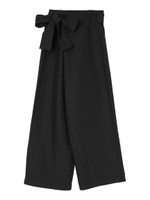 リネンライクラップワイドパンツ/ブラック