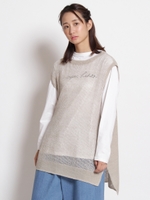 リネン引きそろえメッシュ編みベスト/ベージュ