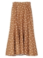 リネン混ドット柄フレアロングスカート/ドット/キャメル