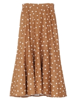 リネン混ドット柄フレアロングスカート/ドット/キャメル