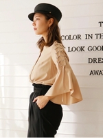 レースupフリルスリーブsh/ベージュ