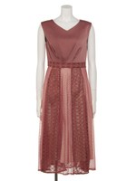 レース切替スカートロングワンピース/グレープ