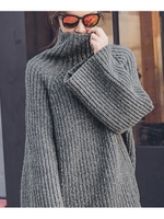 ワイドスリーブビッグシルエットハイネックミックスニット/チャコールグレー