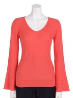 ワイドリブ編地変化ベルスリーブＰＯ/オレンジ