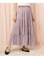 ヴィンテージ調サテンティアードスカート/ベビーピンク(071)