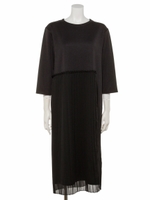 異素材プリーツ切替ワンピース/ブラック