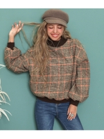起毛チェックプルオーバー/ブラウン(015)