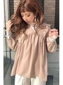 肩フリルVネックブラウス/ベージュ(040)