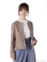 合皮シングルライダースジャケット/ピンク