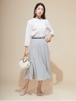 合皮ベルト付きハイウエストセミフレアスカート/ライトグリーン