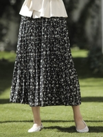 小花柄プリーツスカート/クロ