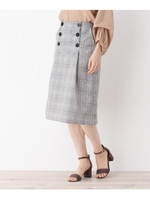 前釦チェック柄Aラインスカート/ブラック(219)