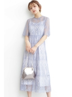 総レースワンピース/ブルー(110)