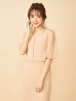 袖シアーパフスリーブニット/ベージュ