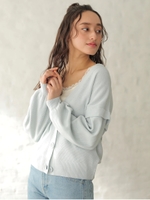 袖タックカーディガン/ライトブルー