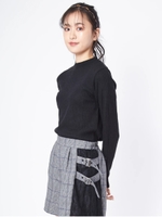 袖ボタンデザインリブTOPS/ブラック