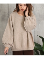 袖ボリュームデザインMIXニット/ベージュ(005)