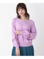 袖レース刺繍プルオーバー/ラズベリーピンク(073)