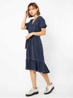 配色ステッチワンピース/ネイビー