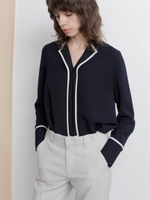 配色パイピングブラウス/ネイビー