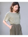 半袖ボーダー柄Tシャツ/カーキ
