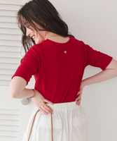 ハートカット刺繍前後2wayハーフスリーブTシャツ【メール便可／100】