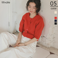 クルーネックハーフスリーブカーディガン/トップス