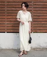 前後2wayパフスリーブレースワンピース