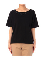 [L]ビジューネックカルゼ調プルオーバー