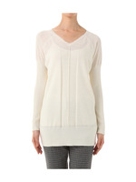 [L]リブ切り替えVネックニット
