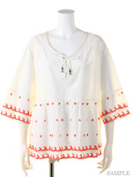 オーシャン刺繍コットンブラウス