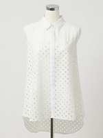 アイレットレース切替ノースリシャツ