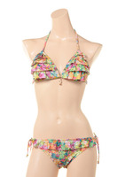 【nuckle market】フラワープリント フリル付三角ブラ 単品